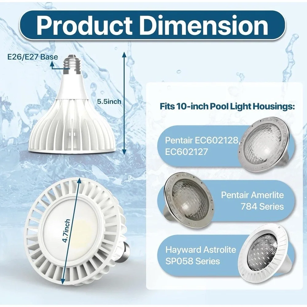 PAR38 50W LED Pool Light Bulb 6500K Daylight E26/E27 Pentair Hayward Inground